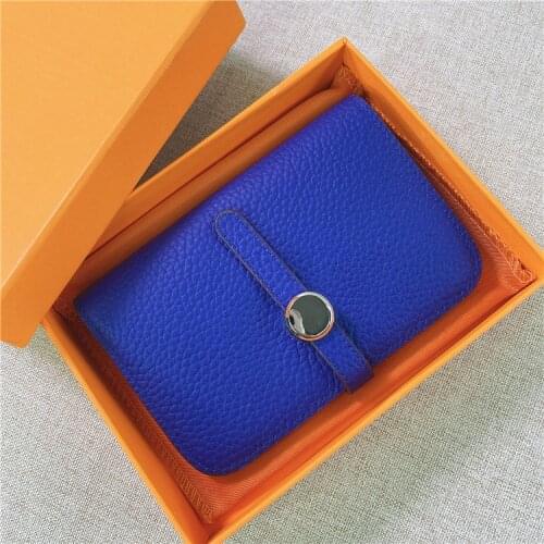 Womens Wallets And Purses Genuine Leather Fashion Hasp Standard Wallets luxury design Short money bag Button Leather Purse