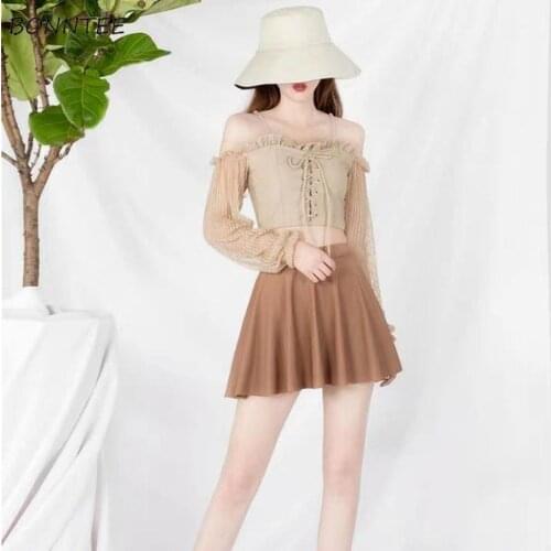 Women Bikini Sets Beachwear Spaghetti Strap Wood-ear Lace-up Off-shoulder Criss-cross High Waist Sweet Sexy Pop Mori Girl Style