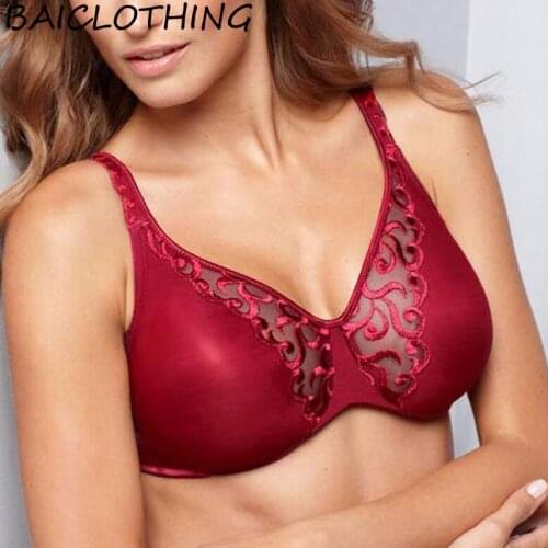 Womens Sexy Full Coverage Bra Big Size Underwire Lace Bralette Floral Minimizer Lingerie Wholesale 38 40 42 44 46 C D DD DDD/E