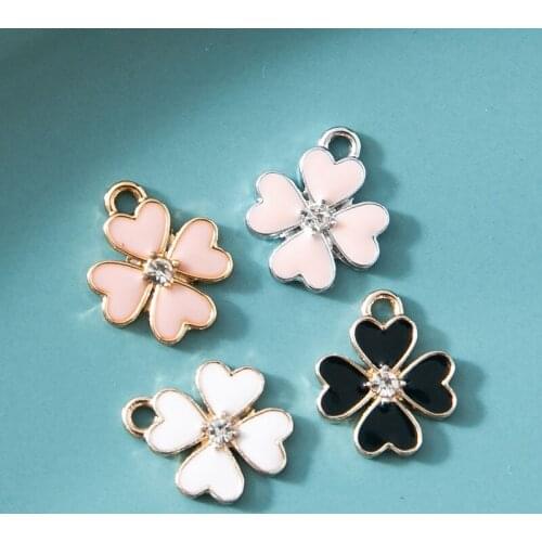 10Pcs Enamel Silver Crystal Clower Charms Pendant for Jewerly DIY Making Bracelet Women Earrings Necklace Accessories Findings
