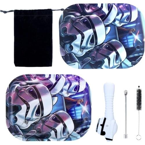 18x14cm Rolling Tray Leakproof Cover Silicone Smoking Pipe Kit Clean Brush Nails Dab Tools Mini Tobacco Bong White Soldier Gift