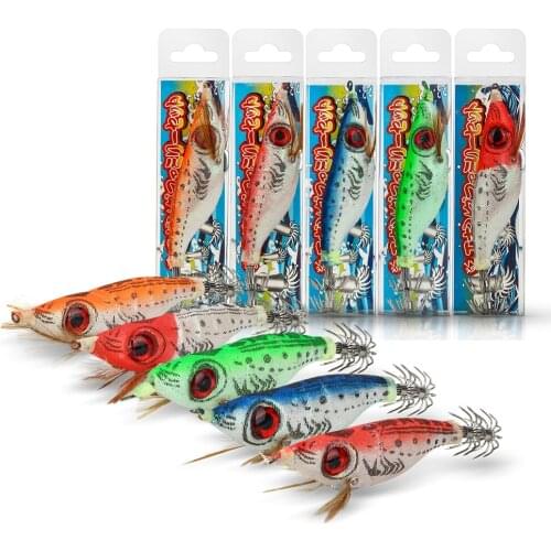 25PCS 3.5#Hook Luminous Artificial Hard Bait Saltwater Squid Jig Body Shrimp Octopus Cuttlefish For Fishing Jigs Lure Sea Tackle