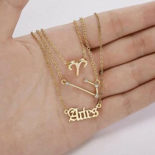 3Pcs/Set Men Women 12 Horoscope Zodiac Sign Gold Pendant Gifts Jewelry 12 Scorpio Cancer Card Leo With Necklace Constellati X4D7