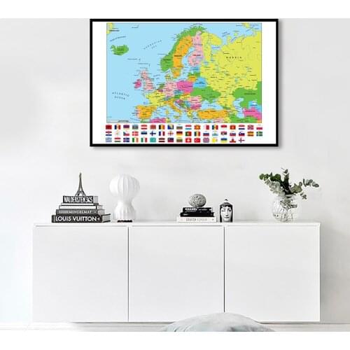 84*59cm The Europe Map with National Flags Wall Art Poster Canvas Painting Classroom Home Decoration Kids School Supplies