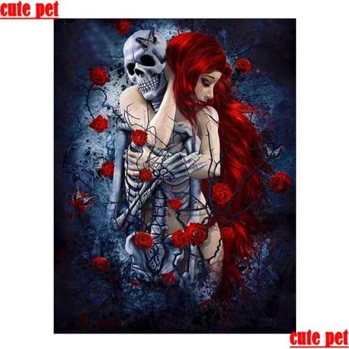 Diy Full Diamond Painting Gothic Embroidery Skull Decoration5D CrossStitch Horror Halloween Rose Naked Girl wallpaper Home Decor