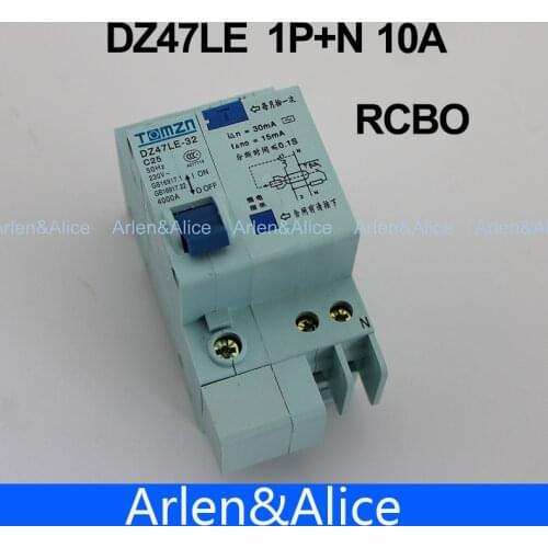 DZ47LE 1P+N 10A C type 230V~ 50HZ/60HZ Residual current Circuit breaker with over current and Leakage protection RCBO