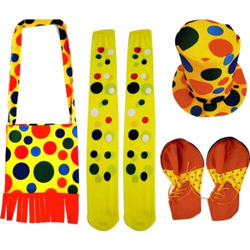 Children Kids Party Halloween Clown Costume Clown Polka Dots Hat Shoe Bag Stocking Cosplay Props Circus Accessories Set Pack