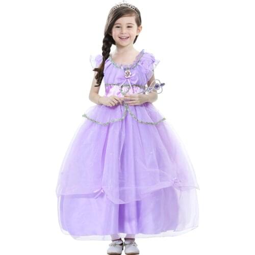 Girls Princess Sofia Dress for Girl Kids Cosplay Costume Puff Sleeve Layerd Dresses Child Carnival Party Sophia Fancy Costumes