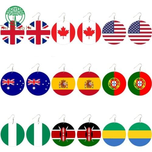 Trendy Printed National Flags Wood Drop Earrings Africa America Europe Country Photos Jewelry For Women Gifts