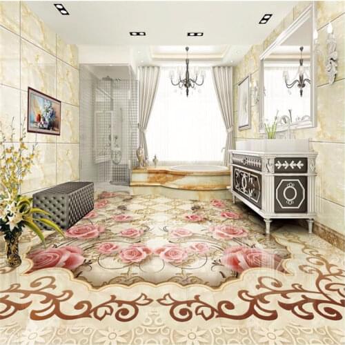 European jade stone pattern HD 3d flooring rose wallpaper self adhesive wallpaper waterproof PVC wallpaper 3d floor painting