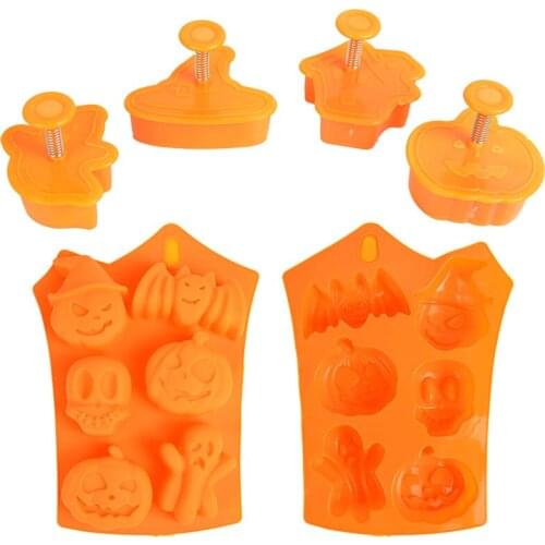 Halloween Ghost Spider Bat Pumpkin Cookie Cutter Mould Fondant Cake Mold Silicone Baking Tools For Kitchen Tools Biscuit Stamp