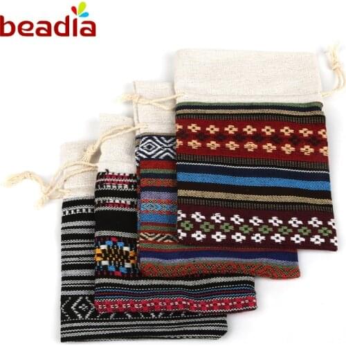 Top Sell Size 4 Style 11*16cm 5pcs/lot Fashion Ethnic Cotton Gift Bag for jewelry Self Adhesive Seal Package bag