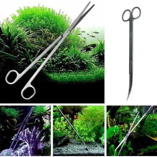 Aquarium Maintenance Cleaning Tool Tweezers Curve Scissor Fish Tank Accessories Water Plants Grass Stainless Steel Cleaning Tool