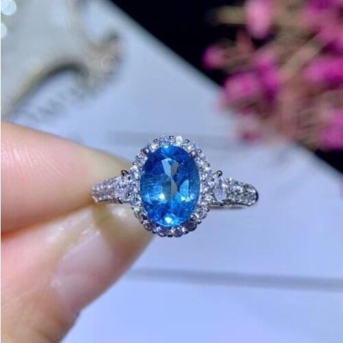 KJJEAXCMY fine jewelry 925 sterling silver inlaid natural blue topaz female ring support test 22345