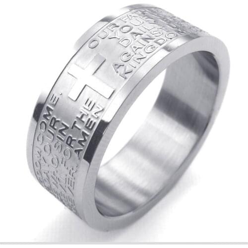FDLK Unisex Fashion Jewelry Carbide Ring English Lords Prayer Cross Design Classic Band Jewelry