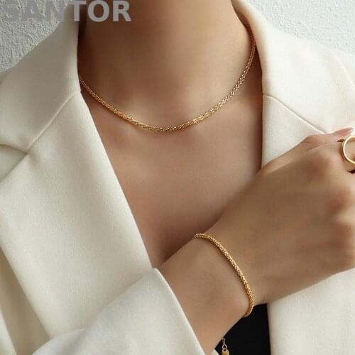 Punk Choker Bracelet Set Star Studded Cauliflower Chain Necklace Jewelry Star Studded Flash Bracelet Titanium Steel Gold Plated