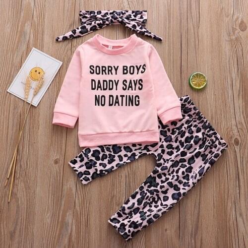 3Pcs Newborn Baby Girl Clothes Set Fashion Long Sleeve T-shirt Leopard Pants Headband Cotton For Infant Girls Clothing Outfits