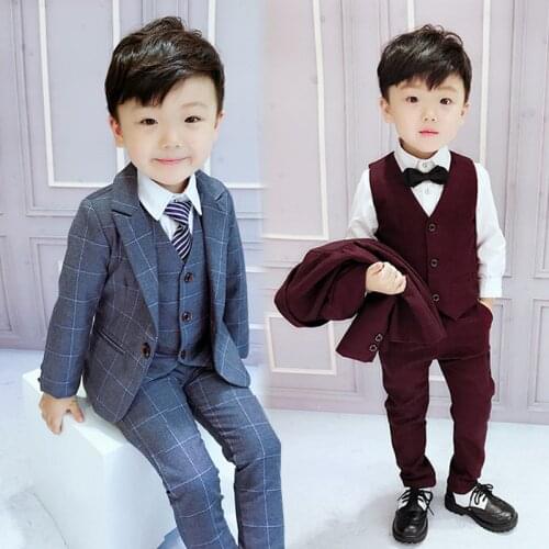 Brand Baby Boys Suit Flowers Wedding kid dress Formal children sets clothes Gentleman Jacket Vest Pants tie 4pcs Costumes sets