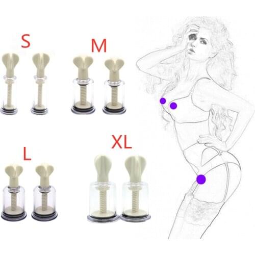 4 Sizes For Choose 2 PCS/Lot Women Breast Nipple Sucker Clitoris Massager Nipple Clamps Pump Breast Enlarger Vibratinng Sex Toys