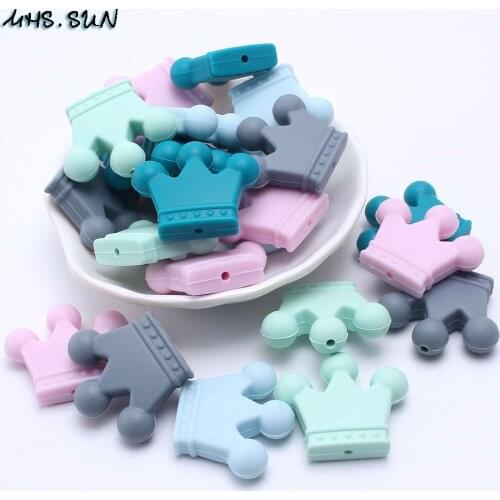 MHS.SUN Cute Crown Silicone Beads BPA Free Loose Chewable Beads For Teething Nuring Necklace Making Baby Food Grade Jewelry