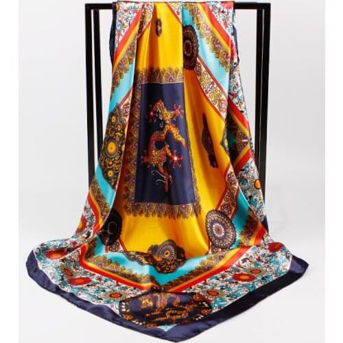 Fashion Women Scarf Luxury Brand Foulard Satin Scarfs Big Size Hair Square Scarves For Ladies Headband 90*90cm