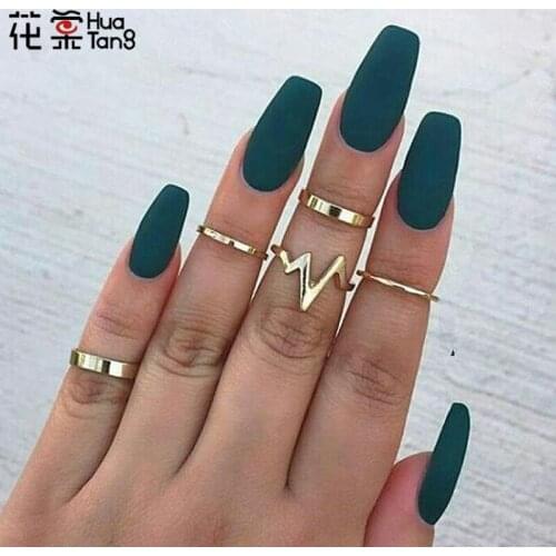 HuaTang Simple Style Gold Silver Color Lighting Rings Set for Women Geometric Knuckle Punk Rings Anillos Anel Jewelry 6375