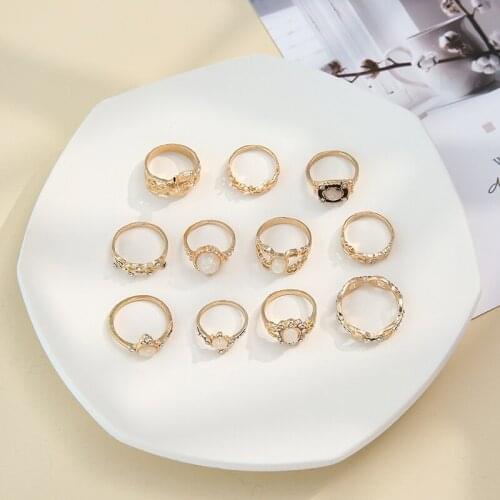 Bohemian Women Gold Rings Set Snake Crown Cross Drops Geometry Crystal Joint Fancy Ring Personality Wedding Jewelry 2020 New