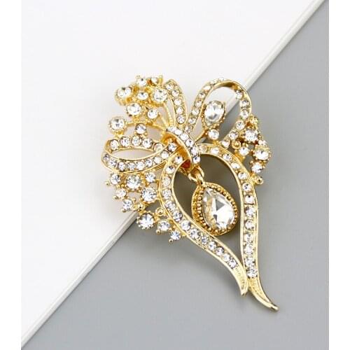 Neovisson 2020 Gold Color Morocco Flower Brooch for Women Crystal Arab Caftan Hijab Pins Ethnic Wedding Jewelry Gift Wholesale