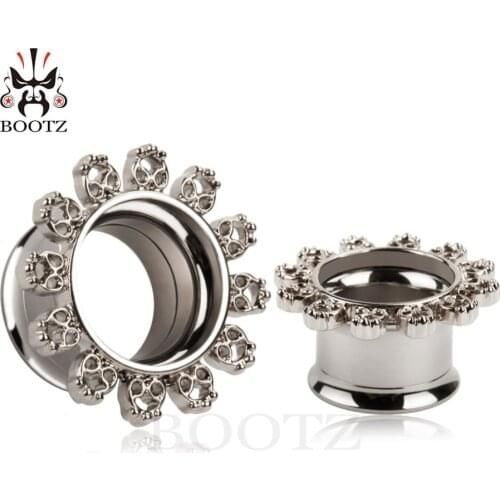 KUBOOZ New Creative Stainless Steel Flower Ear Gauges Expanders Fashion Body Jewelry Piercing Earring Plugs Tunnels One Pair