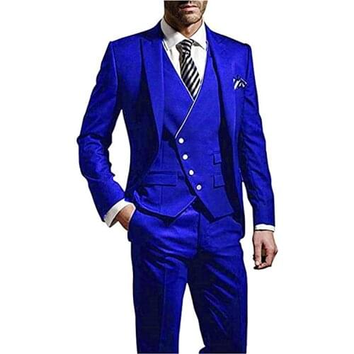 New Style Groomsmen Royal Blue Groom Tuxedos Peak Lapel Men Suits Wedding Best Man Blazer ( Jacket+Pants+Vest+Tie ) C463