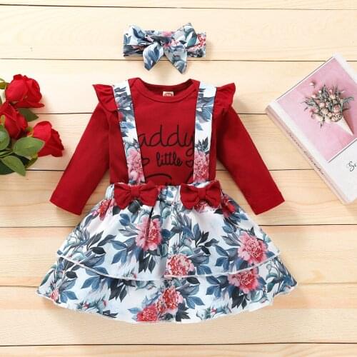 Fall Winter Baby Girl Lounge Set Newborn Childrens Long Sleeve Tops + Floral Skirt 3pcs Kids Clothes Sets for 0 6 12 18 Month
