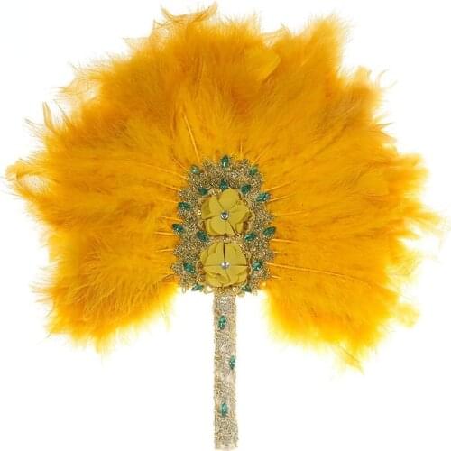 Custom African Bride Feather Hand Fan for Wedding DIY Handmade Lace Luxury Dance Fans Hand Held Photo Props Party Wedding Favors