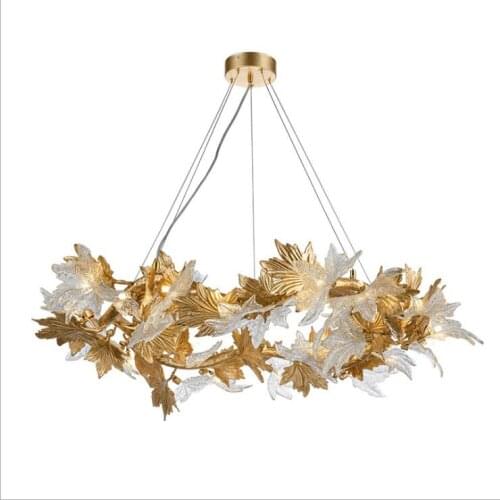 All copper Nordic post-modern crystal designer personality clothing store creative villa hotel maple leaf model room chandelier