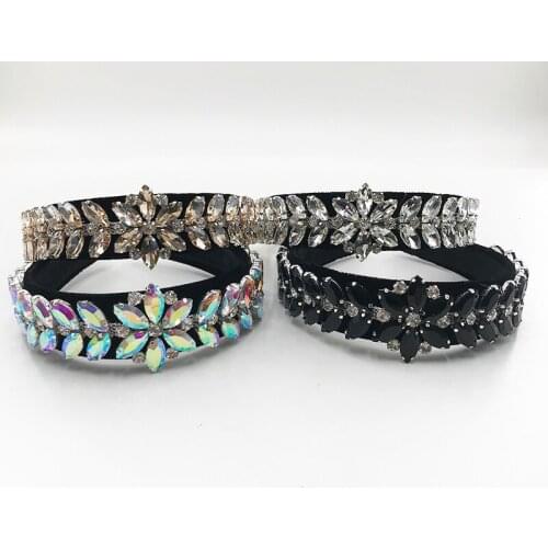 Colorful Crystals-Inlaid Sponge Rhinestone Headband European and American Baroque Headband Wide-Brimmed Rhinestone Headband