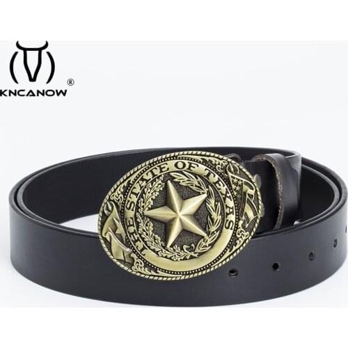 Men Antique Male Cow Genuine Full-Grain Leather Strap Wide Waist Retro State Of Texas Rock Buckle Fashion Designer Belts For Men