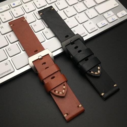 22mm 24mm 26mm Quality Retro Vintage Italy Calf Leather Watchband for PAM 44111 for Panerai Pilot Watch Strap logo on