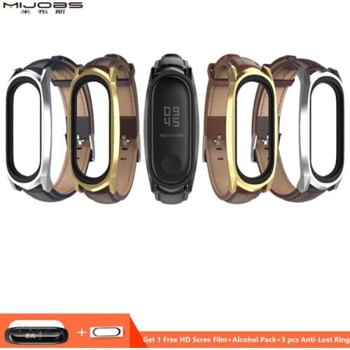 Mijobs Genuine leather strap GT for miband 3 Accessories Smart Watch Miband 3 Band Wristband Band 3 Strap