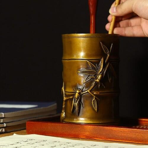 Pure Handmade Retro Pen Holder Creative Chinese Style Multi-function Desktop Storage Bucket Stationery Office Supplies