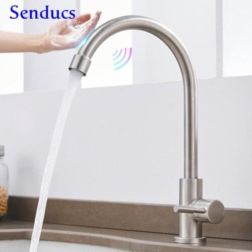 Touch Cold Kitchen Faucet Senducs Brushed Nickel Cold Kitchen Sink Faucets Deck Mounted Sensor Faucets Touch Kitchen Mixer Taps