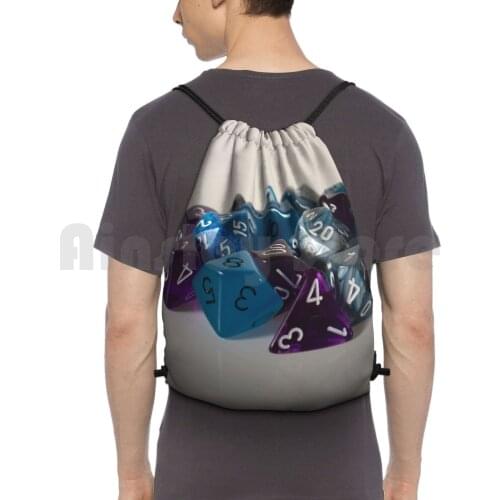 Silver Blue Purple Dice Backpack Drawstring Bag Riding Climbing Gym Bag And Dice Games Rpg D20 Pathfinder Geek Gamer Nerd