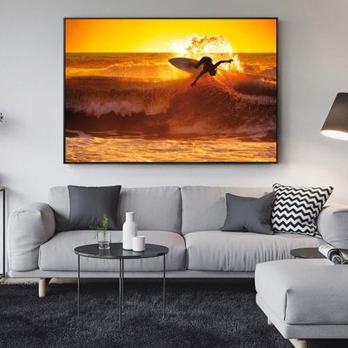 Surfing Waves Canvas Paintings On The Wall Posters And Prints Sunset Scenery Seascape Wall Pictures For Living Room Cuadros