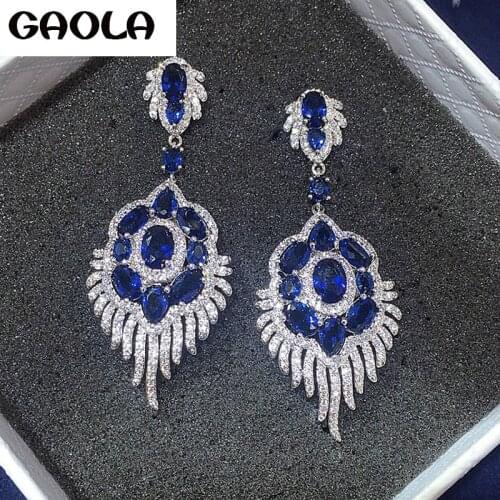 GAOLA 4 Colors Jewelry Cubic Zirconia Long Big Flower Dangle Earrings For Women Bijoux GLE5580Y