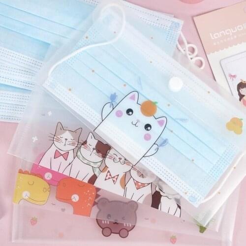Waterproof Portable Cartoon Cat Print Face Masks Bag Cute Cartoon Cover Holder Storage Box Case Travel Organizer Container Bags