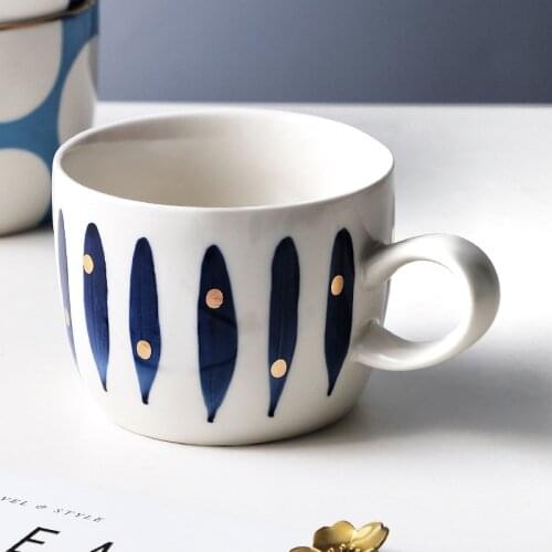 Light Luxury Hand-painted Ceramic Cup with Gold Rim Mug Hand-painted Nordic Style Breakfast Mug Western Food Cafe Coffee Cup