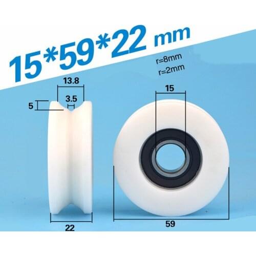 [U1559-22] 2PCS high loading 6202RS ball bearing POM u groove roller wheel flute sliding door window pulley 15*59*22mm