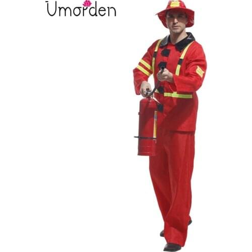 Umorden Adult Male Firefighter Cosplay Fireman Firemen Costume Uniform for Men Halloween Carnival Party Costumes