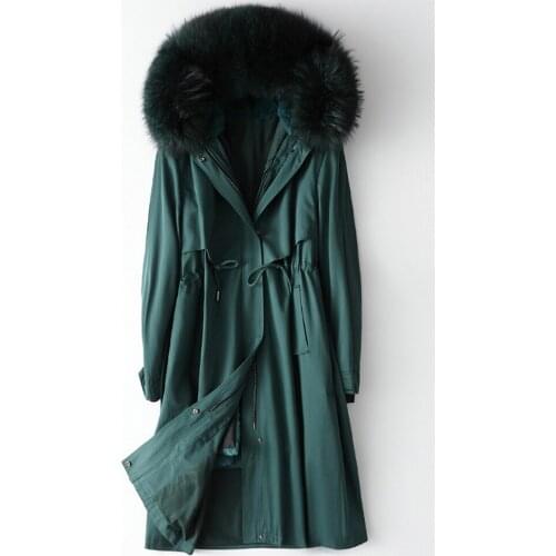 Womens Fur Jacket With Detachable Rabbit Skin Liner Middle-Aged Raccoon Dog Fur Collar Hooded Warm Jacket Casual Commuter Style