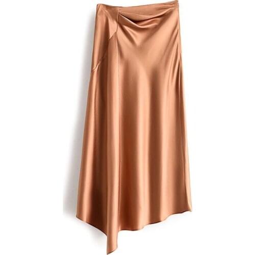 Korean England Style Office Lady Simple Solid Satin Elegant Summer Midi Skirt Women Faldas Mujer Moda Long Skirts Womens