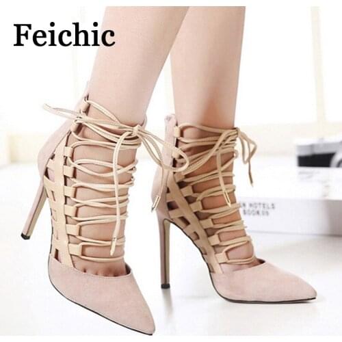 FeichicFour seasons European style suede pointed toe strap high-heeled sandals, explosive models plus size sandals for women