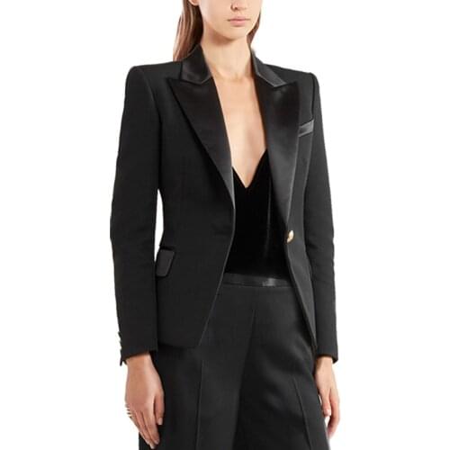 2021 HIGH QUALITY Stylish Women Designer Blazer Satin Collar Lion Button Single Button Blazer Jacket